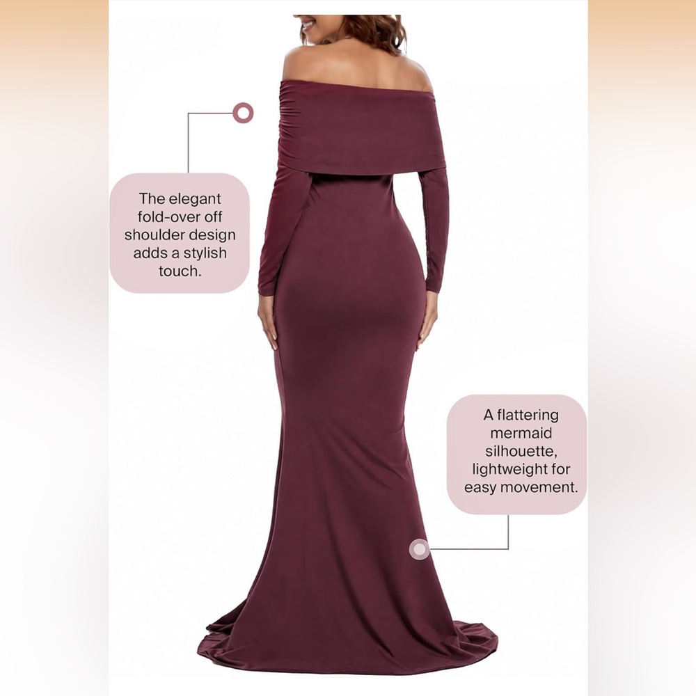 Glampunch Off Shoulder Maternity Dress Fall Photoshoot Mermaid Ruched Gown Sz S - Picture 2 of 11